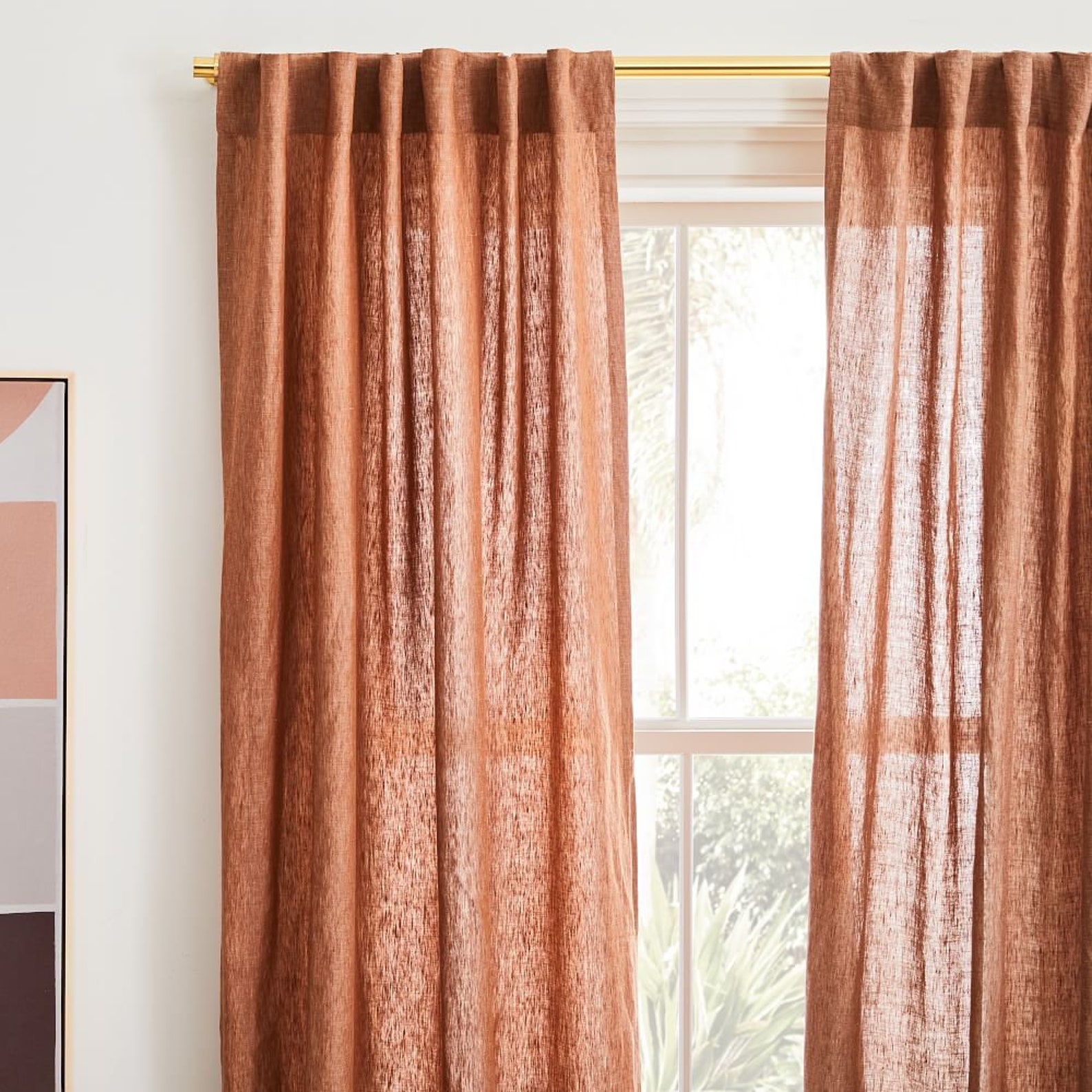 Linen Rusty Orange Color Curtains Two Panels for Living Room Curtain