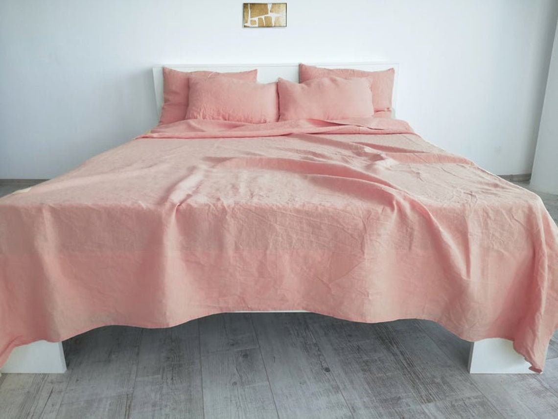 Pink Cotton sheet set / Pink Cotton Bedding Set / 1 flat 1 Etsy