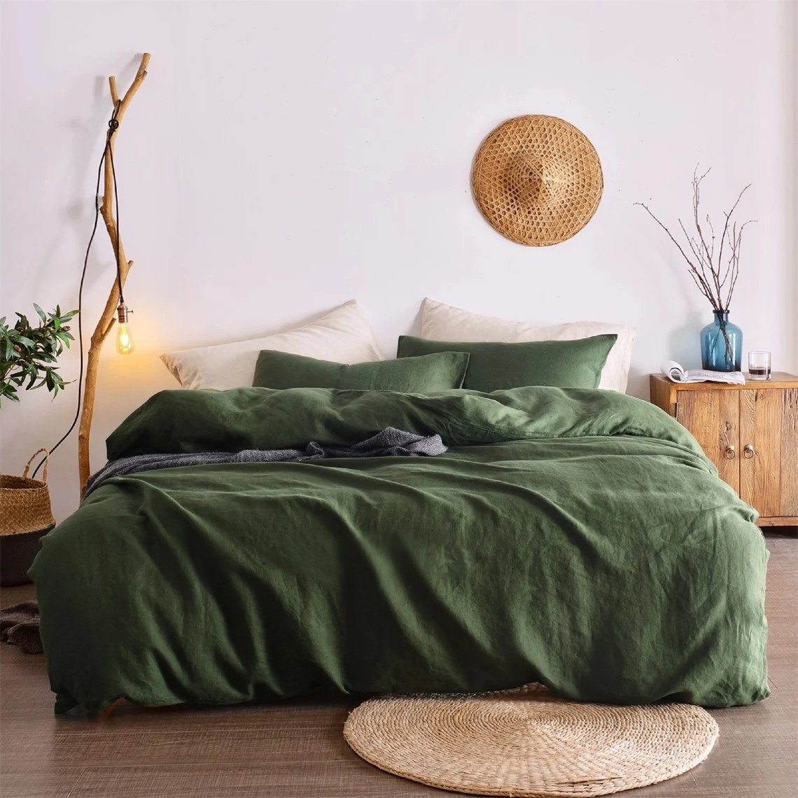 Moss Green Linen Duvet Cover Green Bedding Boho Duvet Cover Etsy