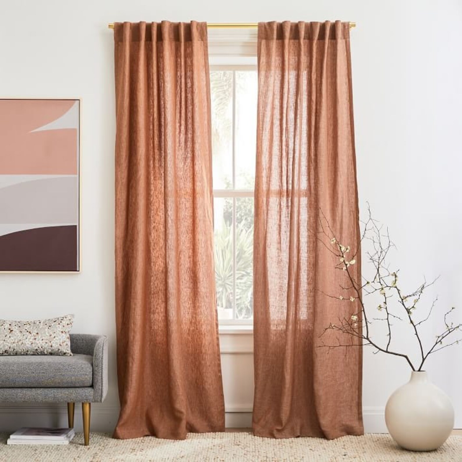 Linen Rusty Orange Color Curtains Two Panels for Living Room Curtain Bedroom Curtain Door