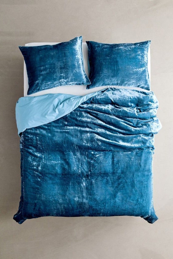 3 Pieces Set Blue Velvet Duvet Coverultraluxury Crushed Etsy