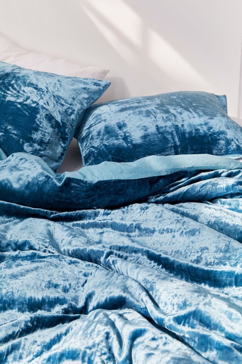 3 Pieces Set Blue Velvet Duvet Coverultraluxury Crushed Etsy