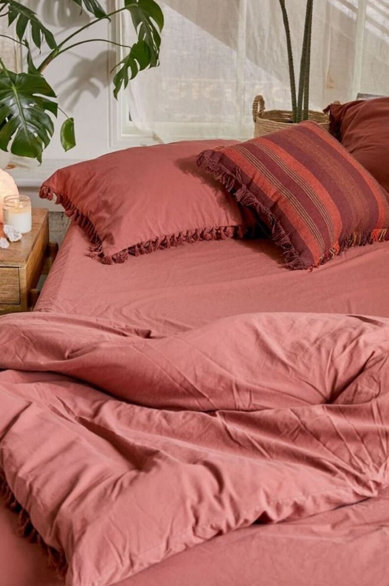 Pale Red Color Cotton Duvet Cover Set Pale Red Duvet Cover Etsy