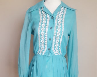 60s Vintage Howard Wolf Blue Daisy Dress