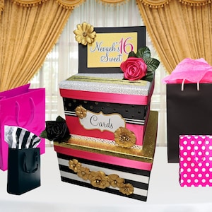 Sweet 16 oder Quinceanera Birthday Card Box, Rosa, Schwarz, Gold, Weiß