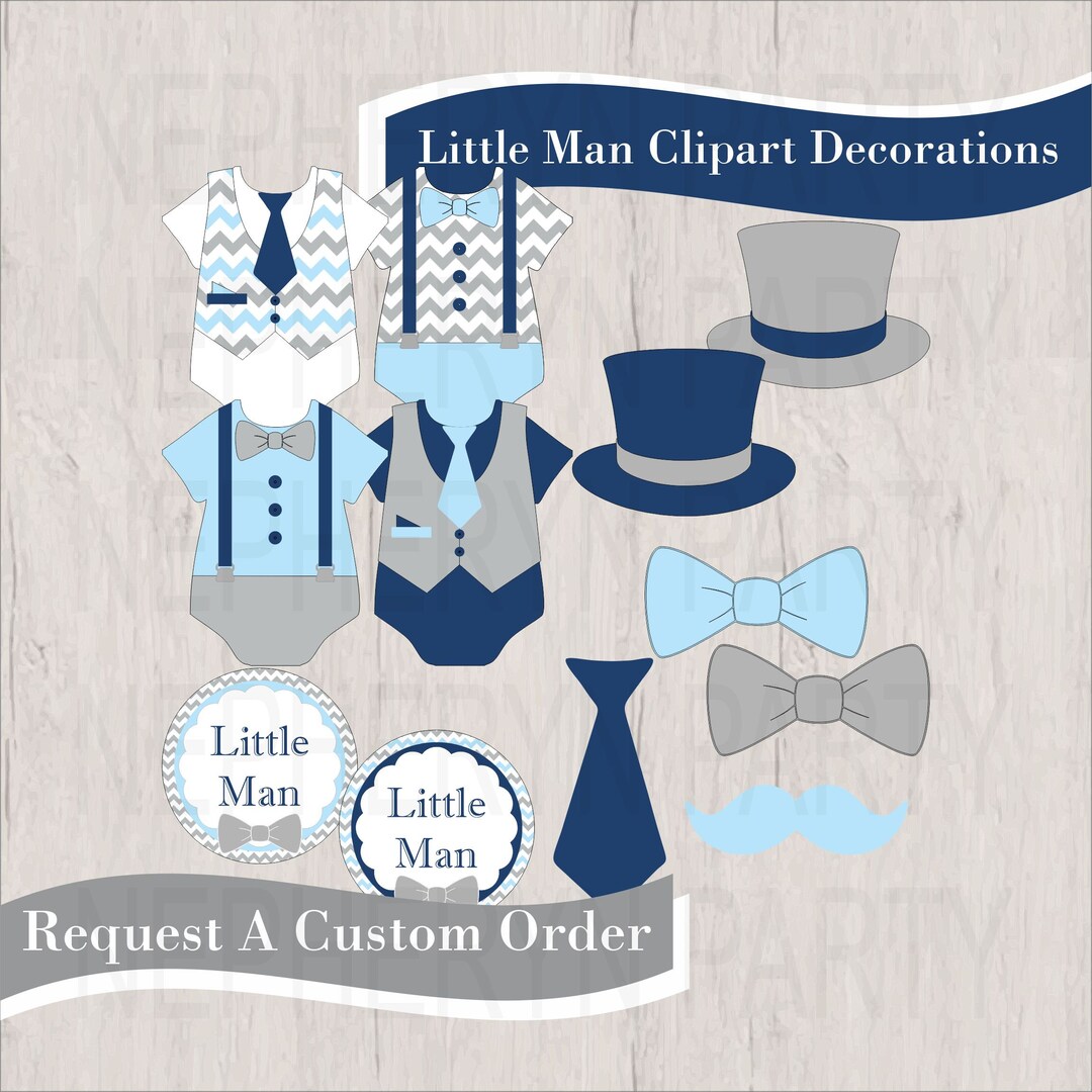 Little Man Printable Clipart Decorations, Navy, Light Blue, Gray - Etsy