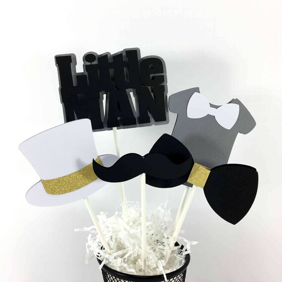 Black White Gray And Gold Little Man Table Centerpiece Etsy