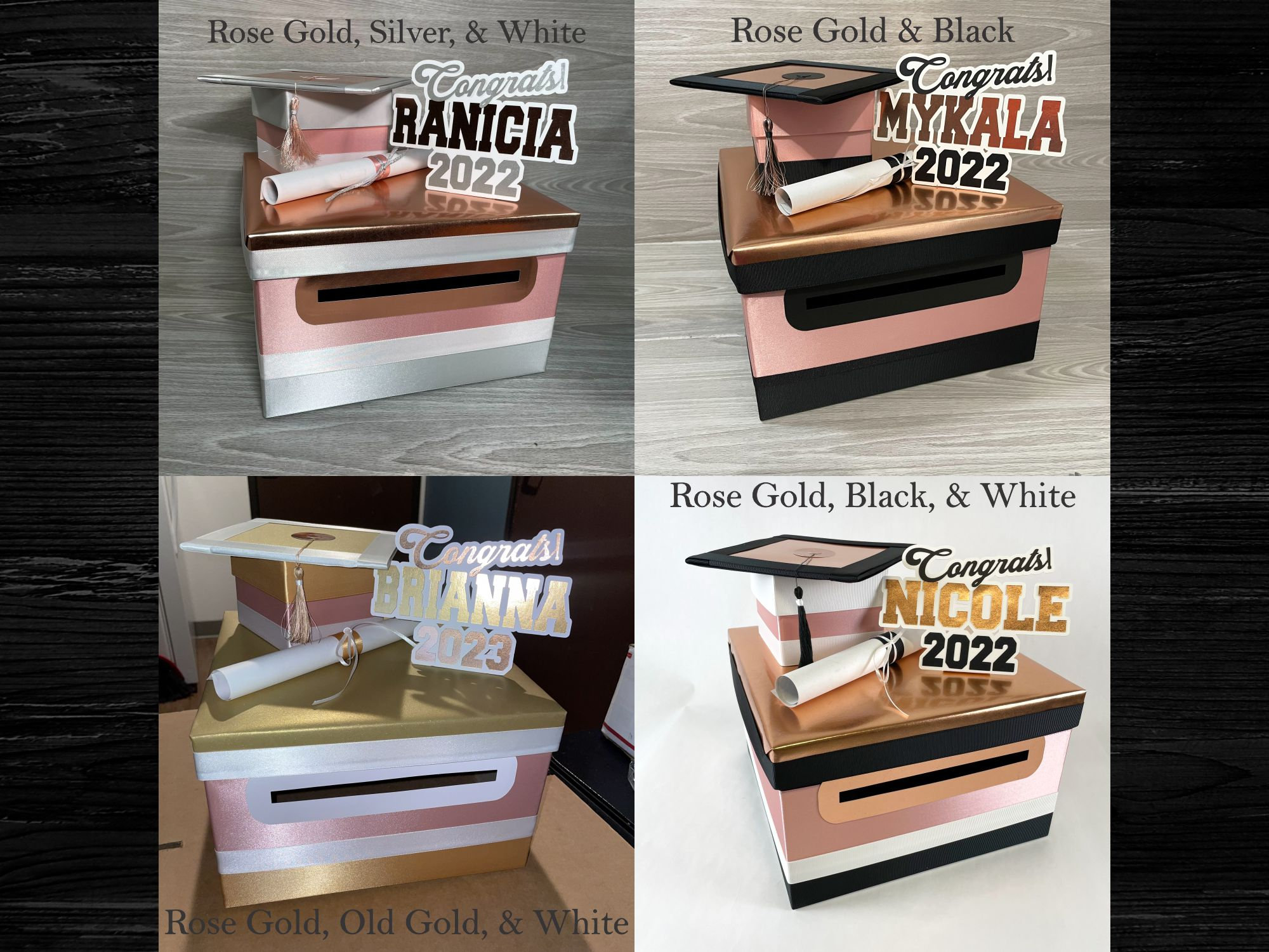 White Gift Card Box with Rose Gold Foil Design – Large 8.7″ x 8.7″ x 12.8″