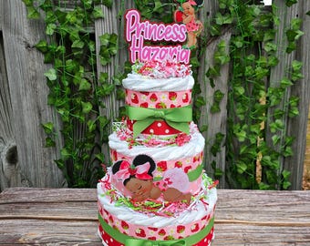 Little Strawberry Shortcake Baby Shower Diaper Cake Centerpiece for Girl
