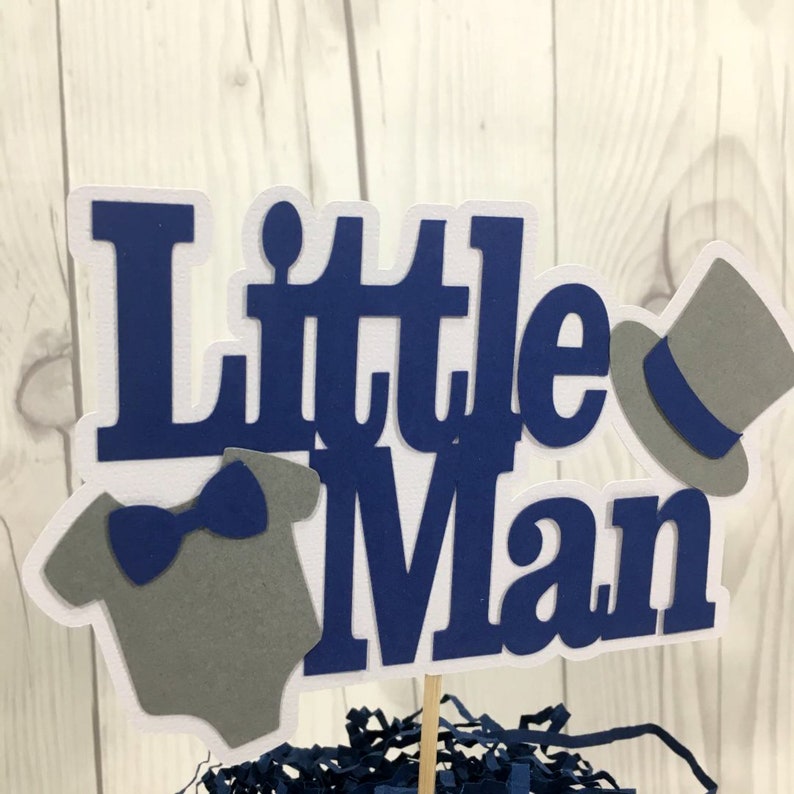 Little Man Cake Topper Light Blue and Black or Navy and Gray | Etsy