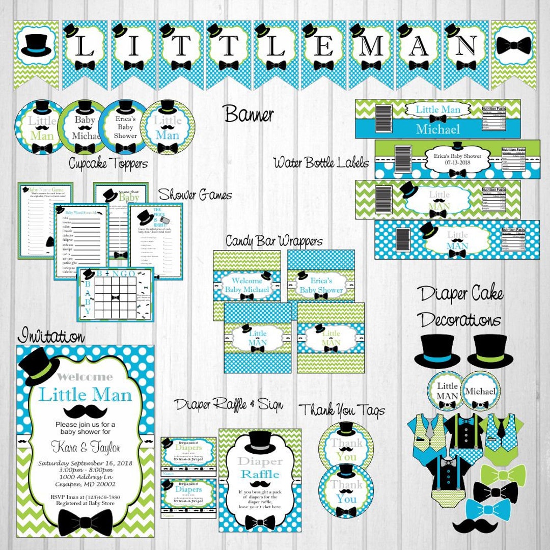 Printable Little Man Baby Shower Decorations Pack, Little Man Party ...