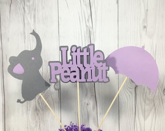 Little Peanut  Centerpiece Sticks or Cake Toppers with Elephant and Umbrella for Baby Shower or Birthday Party