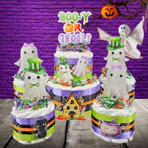 Halloween Diaper Cake Centerpiece Set for Gender Reveal Baby Shower