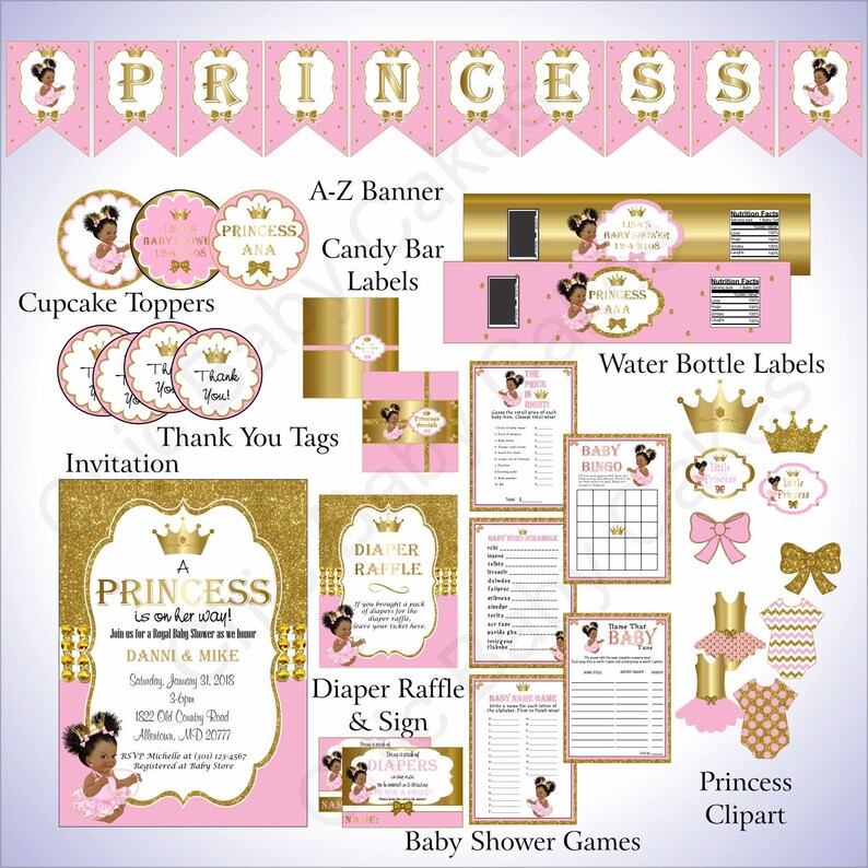 Pink Gold Printable Little Princess Baby Shower Decorations Etsy