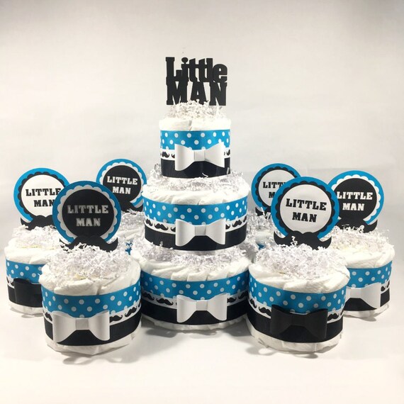 Turquoise Black Little Man Diaper Cake Centerpiece Set Baby Etsy