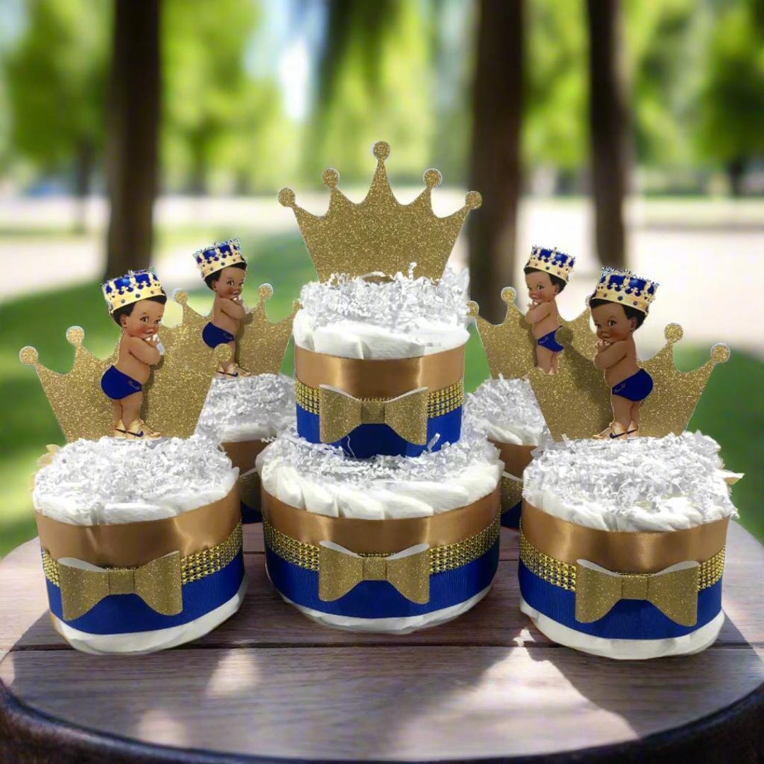 Royal Blue and Gold Little Prince Baby Shower Diaper Cake Centerpiece ...