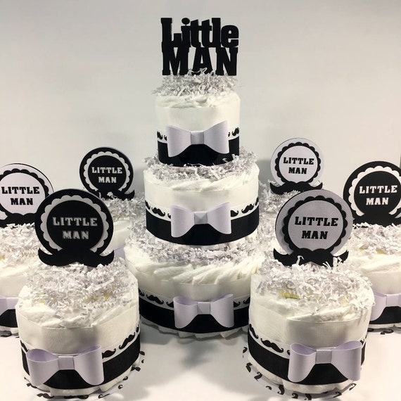 Black White Little Man Diaper Cake Centerpiece Set Little Etsy
