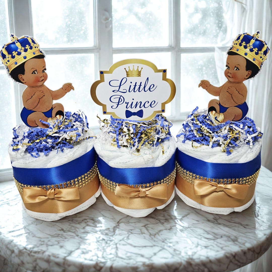 Royal Blue and Gold Prince Mini Diaper Cake Centerpiece for Boy Baby ...