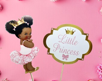 Pink and Gold Little Princess Centerpiece Sticks or Cake Toppers