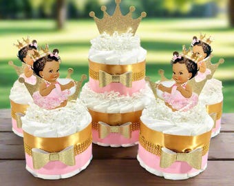 Pink and Gold Little Princess Baby Shower Diaper Cake Centerpiece Set