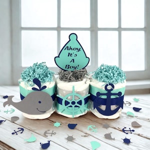 Ahoy, It's A Boy Nautical Mini Diaper Cake Centerpiece