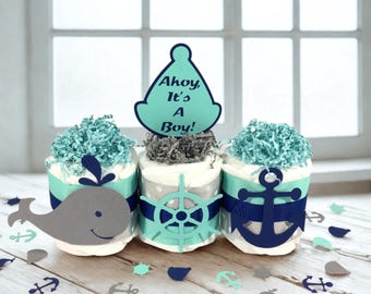 Ahoy, It's A Boy Nautical Mini Diaper Cake Centerpiece