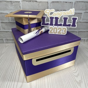 Boîte pour cartes de fin d'études pour toutes les années, couleur de base violet 10 x 10