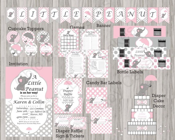 Printable Pink &amp; Gray Little Peanut Elephant Baby Shower - Etsy