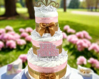 Pink and Gold 3-Tier Little Princess Baby Shower Diaper Cake Centerpiece