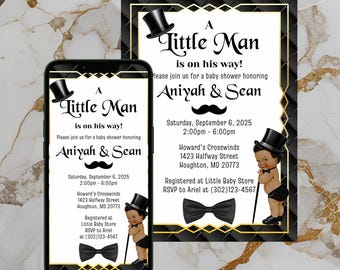 Black and Gold Little Man Baby Shower Invitation