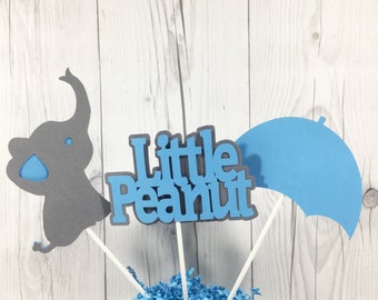 Blue & Gray Little Peanut Centerpiece Sticks, Elephant Cake Toppers