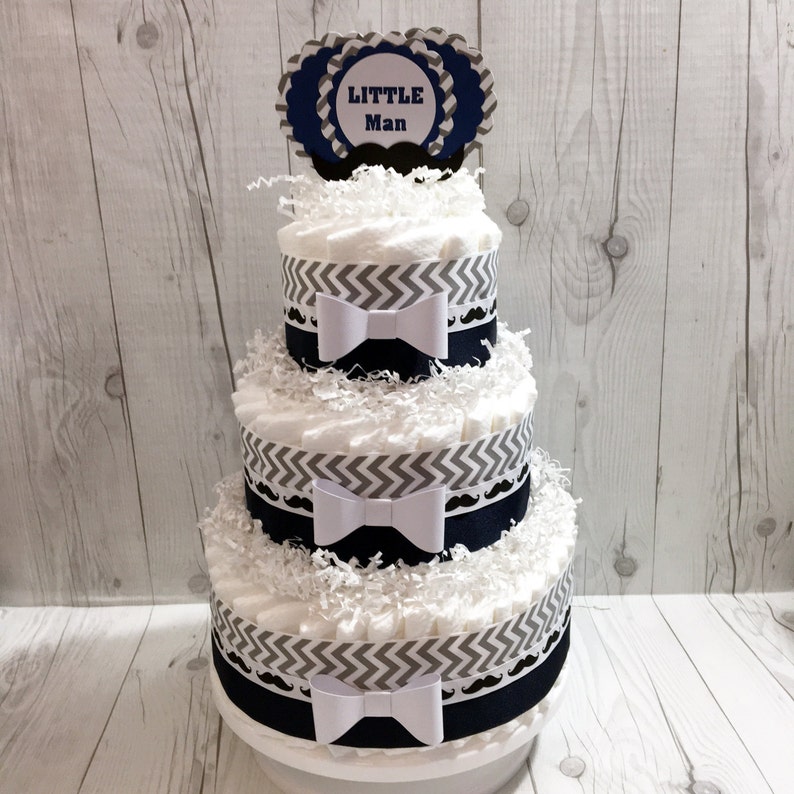 Little Man Diaper Cake Centerpiece For Your Boy Baby Shower Navy And Gray Chevron
