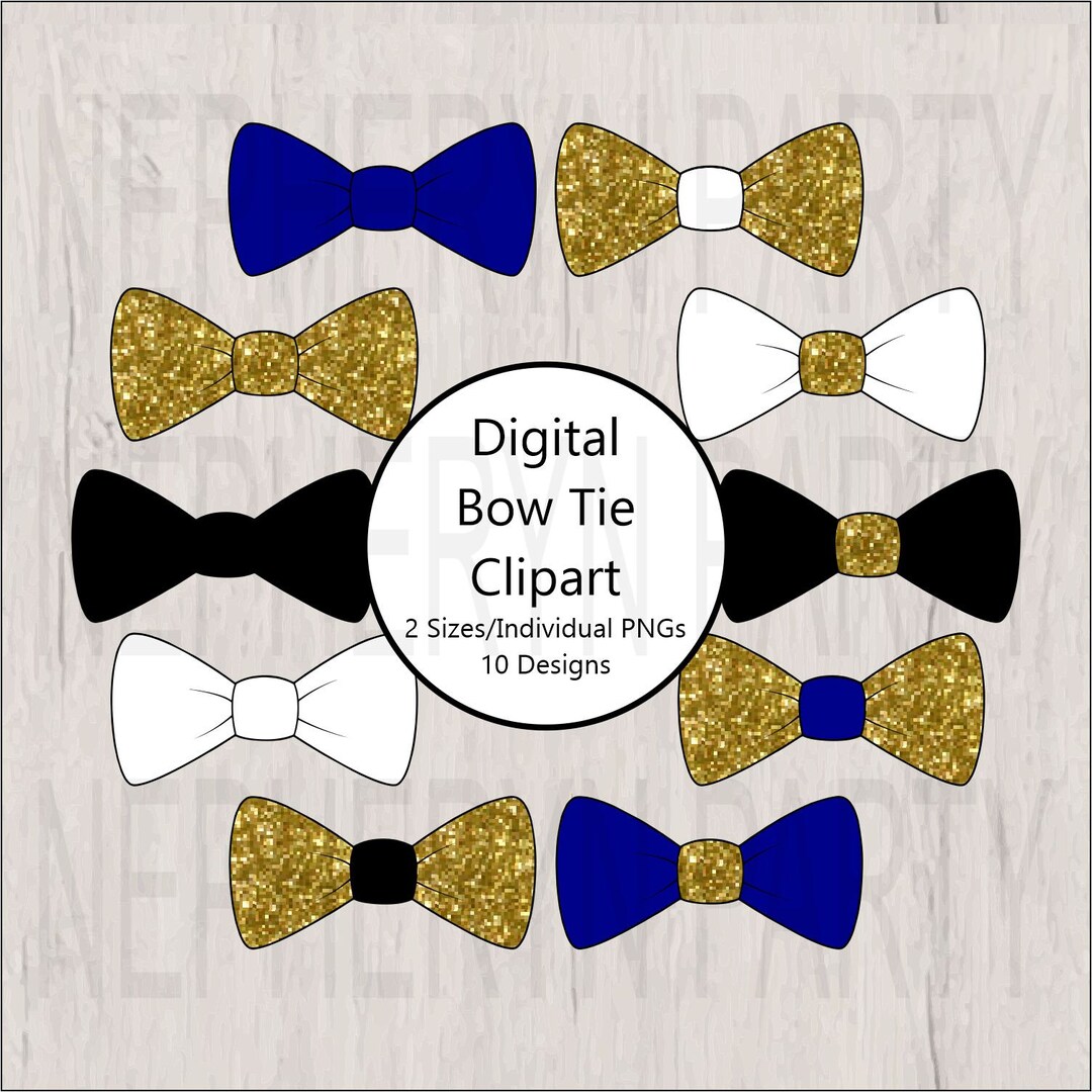 Printable Little Man Bow Tie Clipart, Royal Blue, Gold, Black, White - Etsy