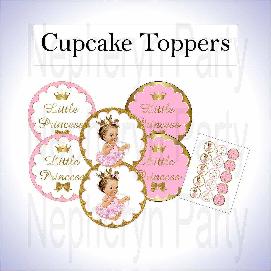 Instant Download, Pink and Gold Little Princess Printable Cupcake ...
