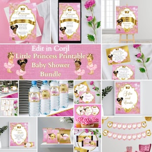 Pink and Gold Printable Little Princess Baby Shower Decoration Bundle, Self Editable