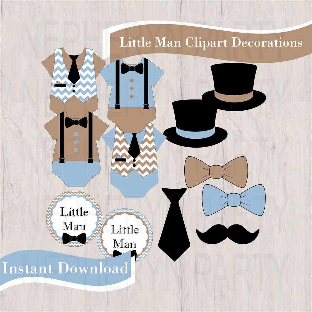 Little Man Printable Clipart Decorations, Light Blue, Taupe, Black - Etsy