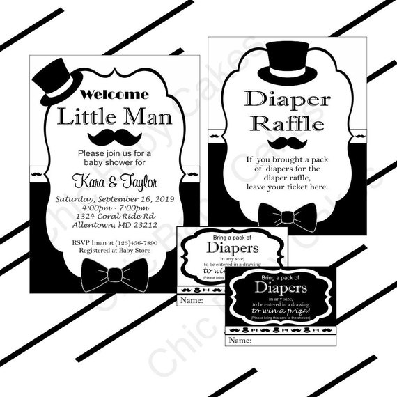 Printable Little Man Baby Shower Invitation Diaper Raffle Etsy