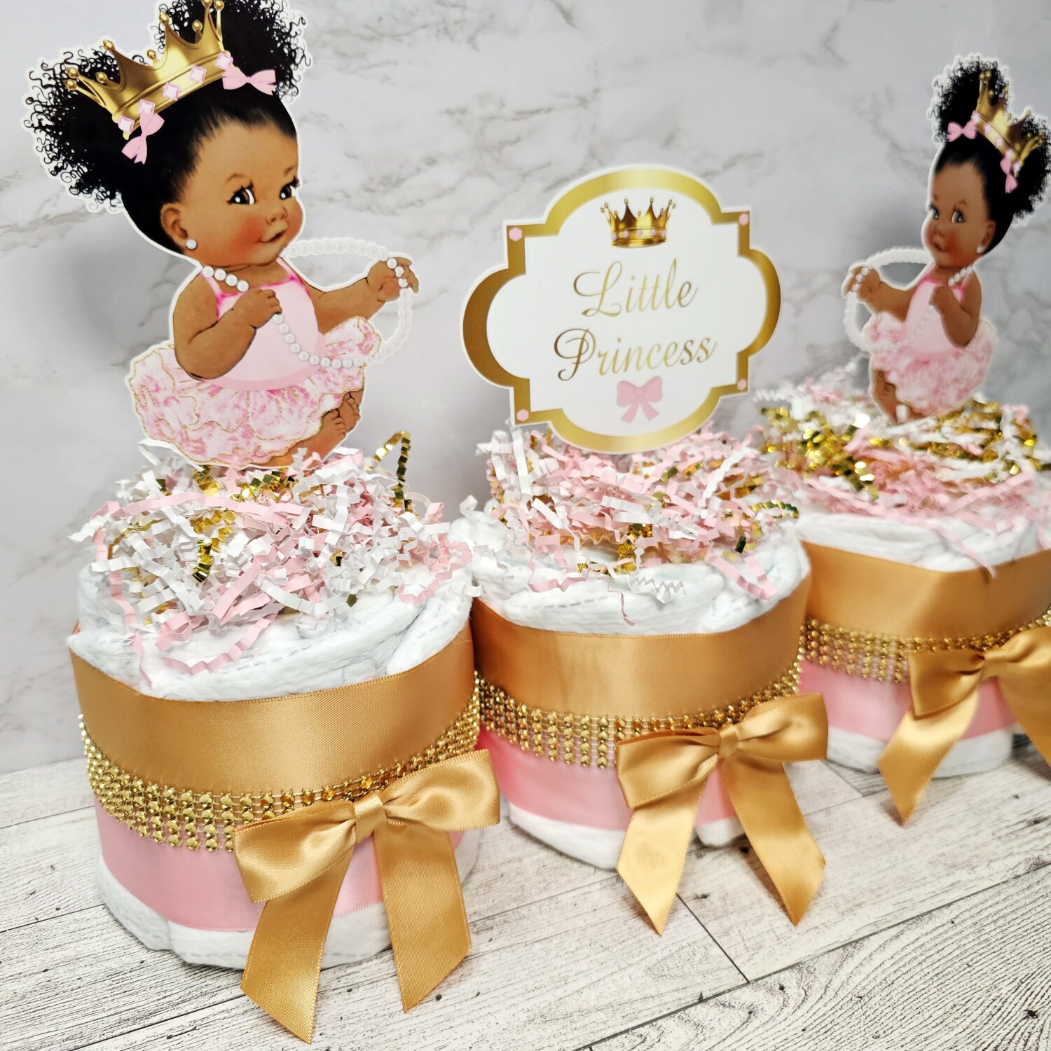 Pink and Gold Princess Mini Diaper Cake Centerpiece for Girl Baby ...