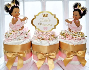 Pink and Gold Princess Mini Diaper Cake Centerpiece for Girl Baby Shower