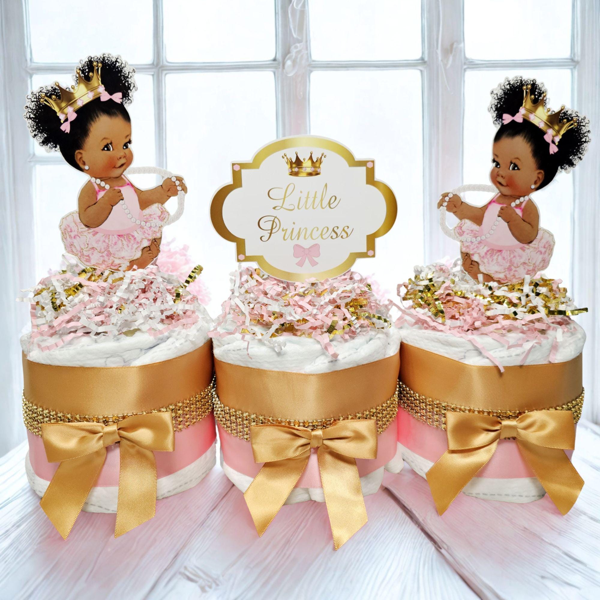 Pink and Gold Princess Mini Diaper Cake Centerpiece for Girl Baby ...