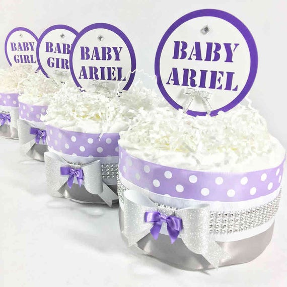 Lavender Silver Baby Girl Diaper Cake Centerpiece Set Girl Etsy