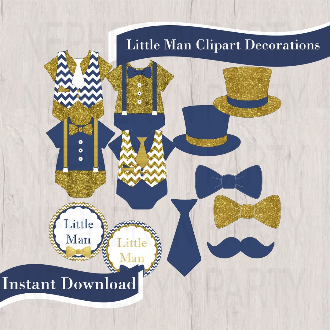 Little Man Printable Clipart Decorations, Navy, White, Gold - Etsy