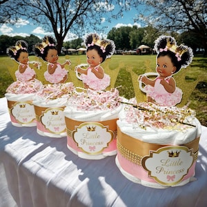 Pink & Gold Little Princess Mini Diaper Cake Centerpiece Set, Girl Baby Shower Decorations, Princess Themed Baby Shower Decorations