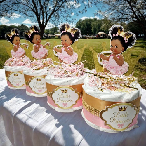 Pink & Gold Little Princess Mini Diaper Cake Centerpiece Set, Girl Baby Shower Decorations, Princess Themed Baby Shower Decorations