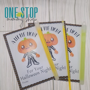 Tarjeta imprimible con un poco de luz para tu noche de Halloween: para imprimir en casa, para celebrar en el aula, para regalar en fiestas, para regalar en una bolsa de regalo, con una barra luminosa