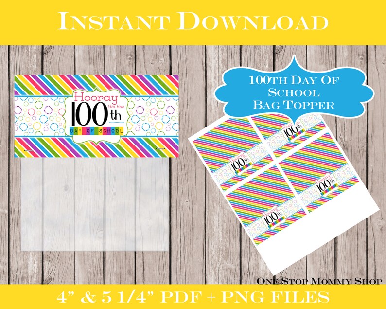 Happy 100th Day Printable Bag Topper - Etsy