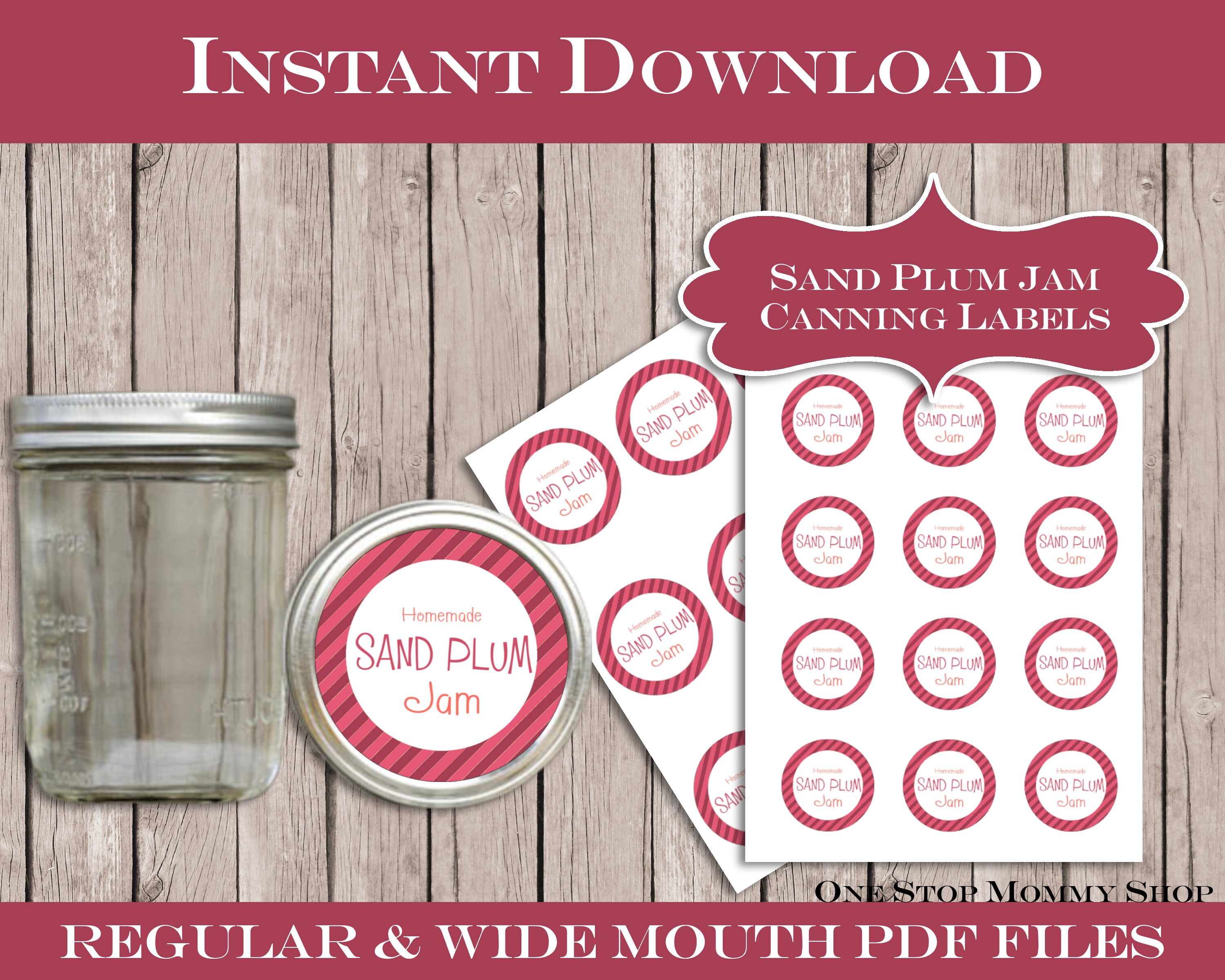 2 Sand Plum Jelly Printable Avery Circle Jam Canning Stickers Labels Instant Download Mason Jars DIY Jelly Jam  More Options Available!