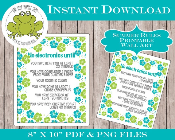 Summer Electronics / Screen-time Rules Printable Print at - Etsy