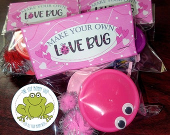 Make Your Own Love Bug Valentine's Day Printable Bag Topper, Print at Home, Classroom Party, Class Treat, Favor, Gift, Play Dough, Craft Kit