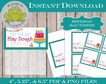 Make Your Own Play Dough Birthday Cake Printable Bag Topper - Print At Home - Treat Bag Topper - Play Based Birthday - Sensory Kit